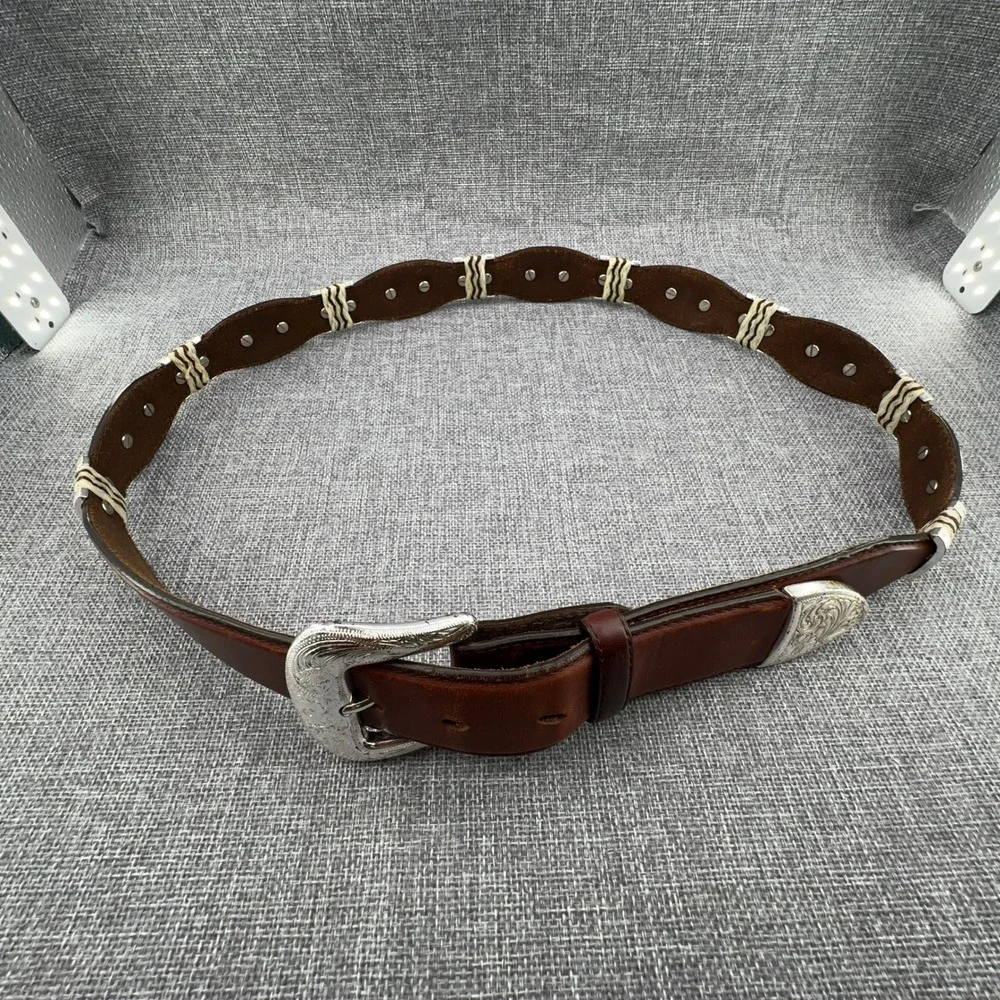 Tony Lama Men's Cutting Champ Leather Belt Size 40 Brown Scalloped Concho READ